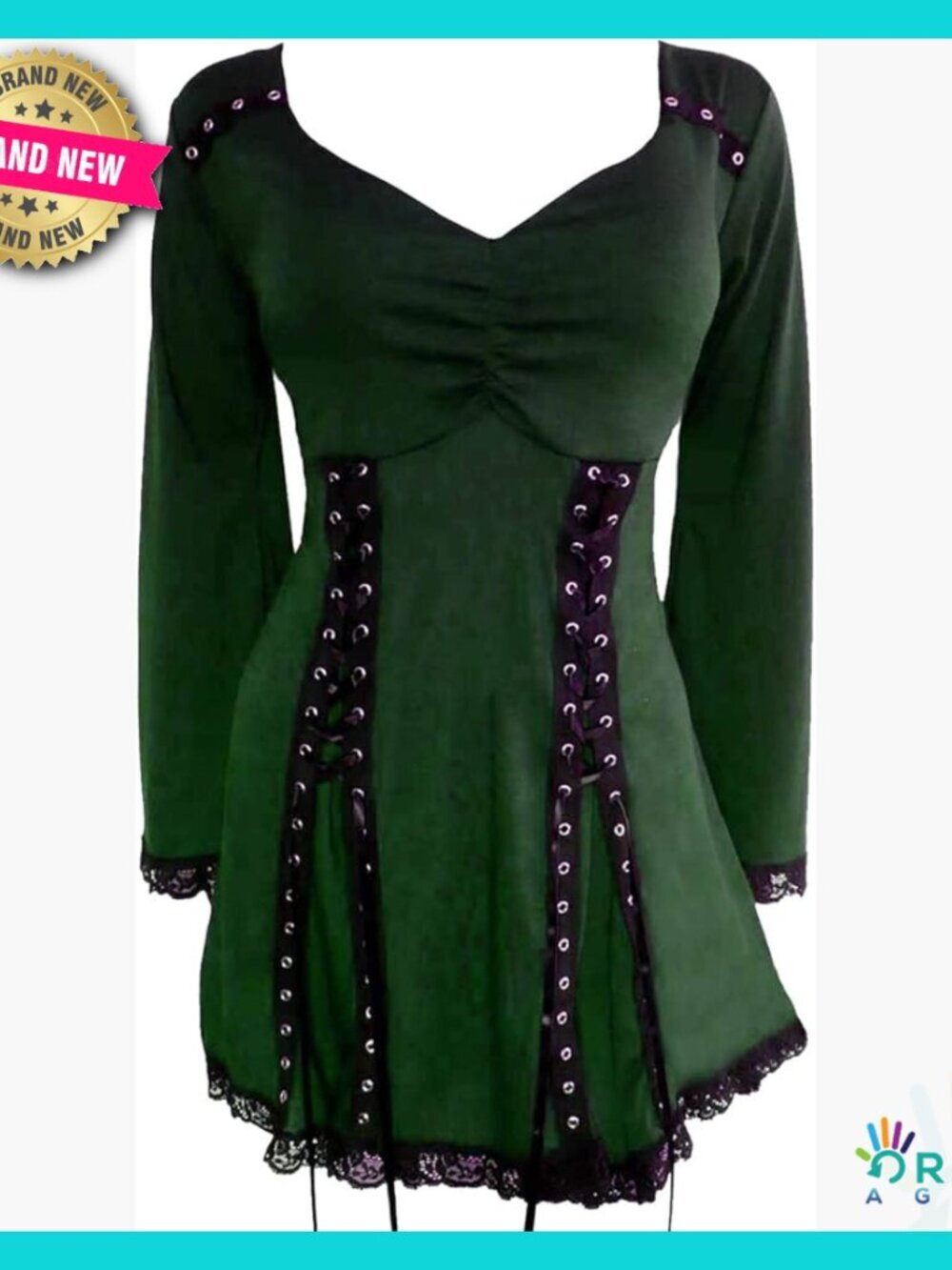 Gothic Punk Steampunk Tunic Top Lace-Up Corset Style Babydoll Fit